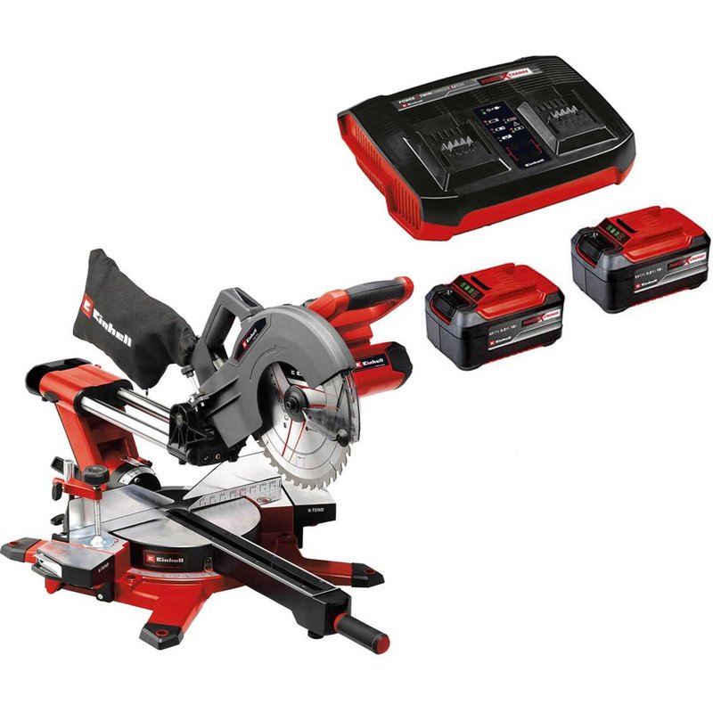 Einhell TE-SM 36/10 L Li 36v Cordless Sliding Compound Mitre Saw 254mm 4 x 5.2ah Plus Li-ion Twin or Dual Battery Charger No Case