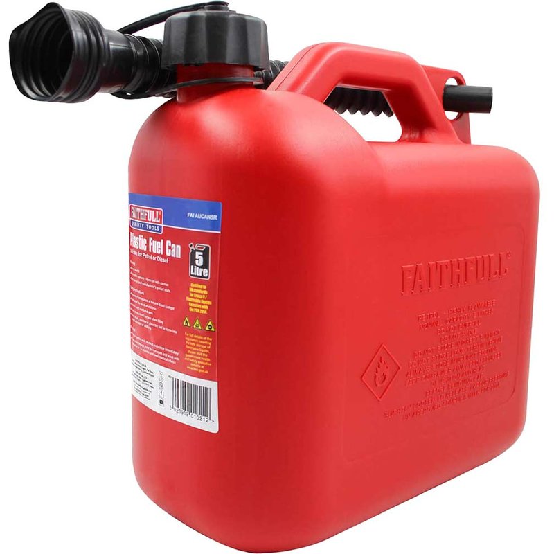 Faithfull Plastic Fuel Can Red 5 litre FAIAUCAN5R