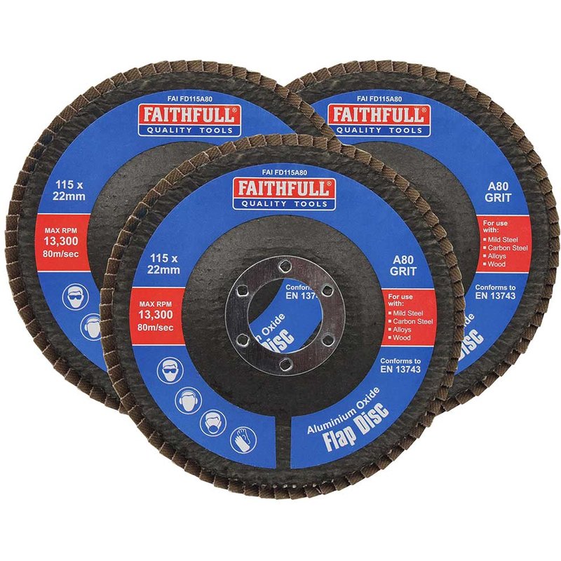 Faithfull Aluminium Oxide Flap Disc 115 x 22mm 80 Grit (3 Pack) FAIFD11580A3