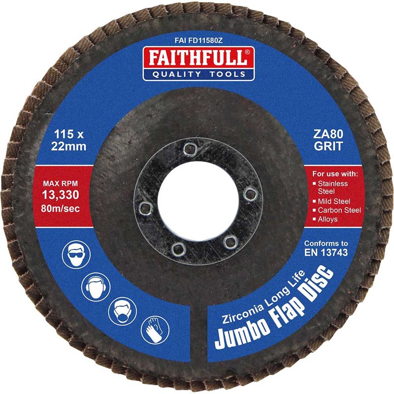 Faithfull Zirconia Abrasive Jumbo Flap Disc 115 x 22mm 80 Grit FAIFD11580Z