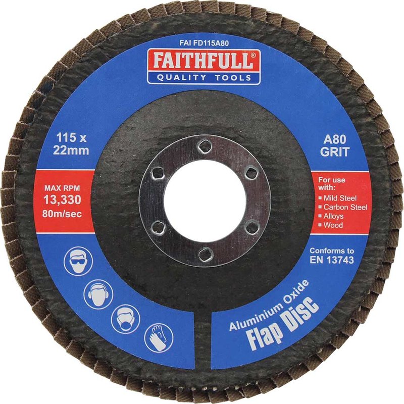 Faithfull Aluminium Oxide Flap Disc 115 x 22mm 80 Grit FAIFD115A80