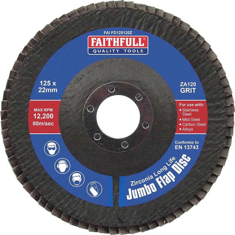 Faithfull Zirconia Abrasive Jumbo Flap Disc 125 x 22mm 120 Grit FAIFD125120Z