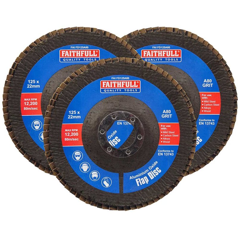 Faithfull Aluminium Oxide Flap Disc 125 x 22mm 80 Grit (3 Pack) FAIFD12580A3