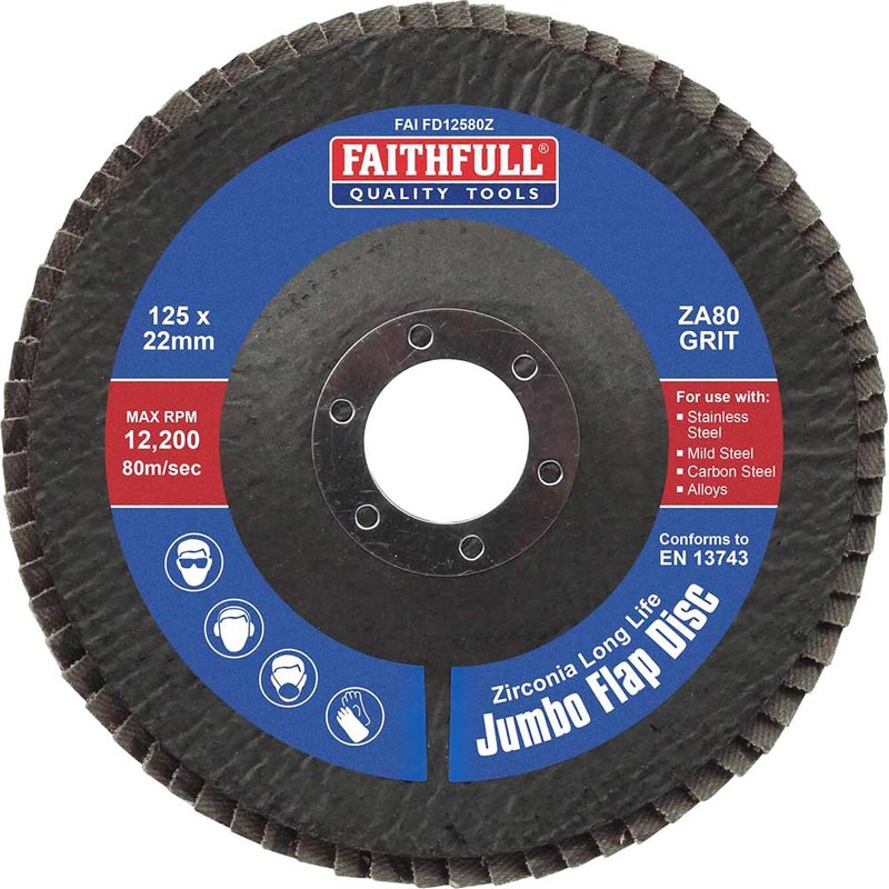 Faithfull Zirconia Abrasive Jumbo Flap Disc 125 x 22mm 80 Grit FAIFD12580Z