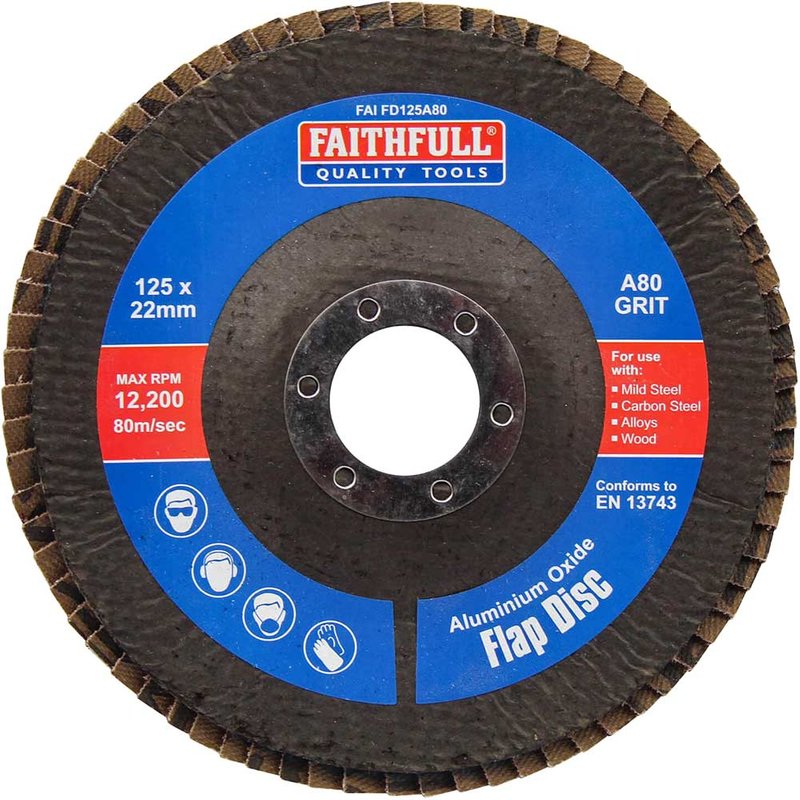 Faithfull Aluminium Oxide Flap Disc 125 x 22mm 80 Grit FAIFD125A80