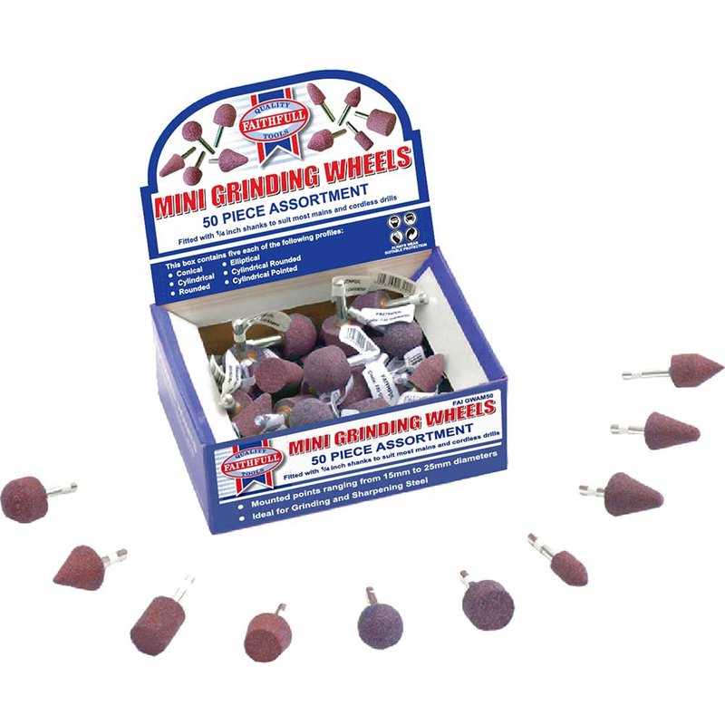 Faithfull 1/4" Shank Mini Grinding Wheel Assortment Pack of 50