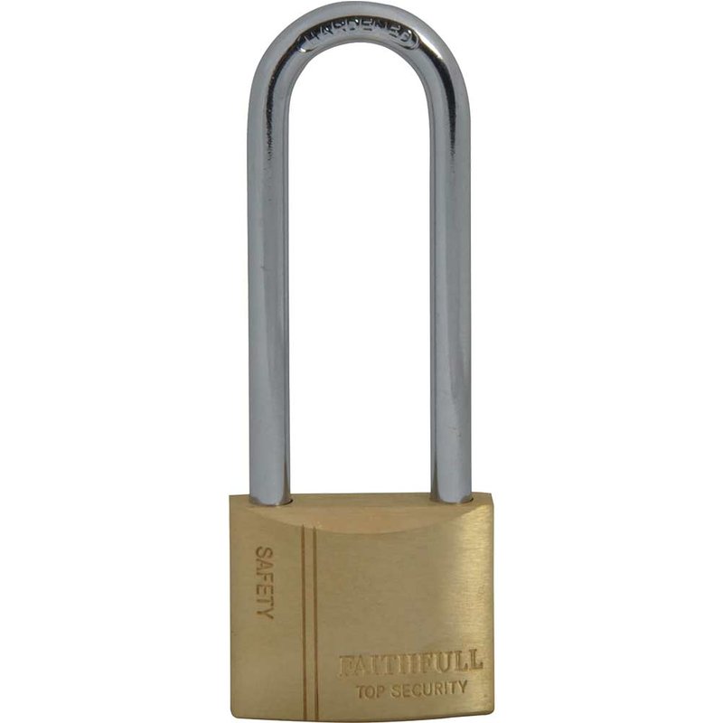 Faithfull Brass Padlock 40mm Long Shackle 3 Keys FAIPLB40LS
