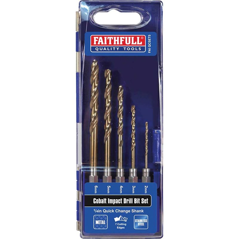 Faithfull HSSE M35 Cobalt Quick-Change Impact Drill Bit 5.0mm OL:102mm WL:52mm FAIQC500C