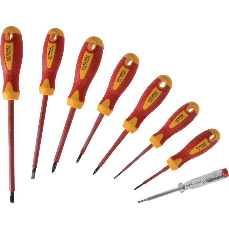 Faithfull VDE Soft Grip Screwdriver Set (Case), 8 Piece FAISDVDESET8