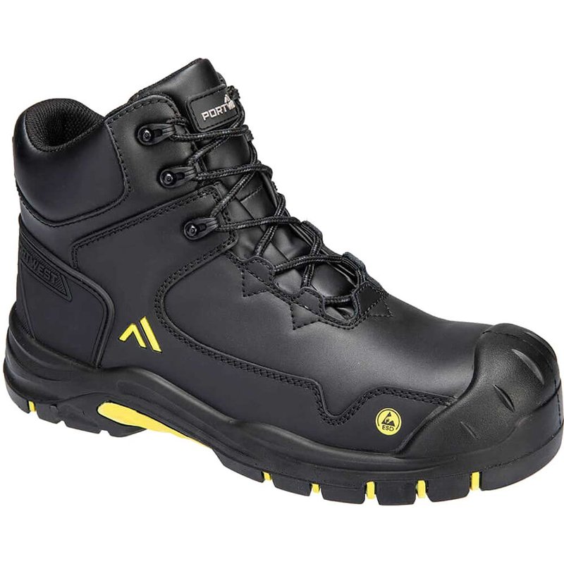 Portwest Apex Composite Mid ESD Safety Boots Black / Yellow Size 4