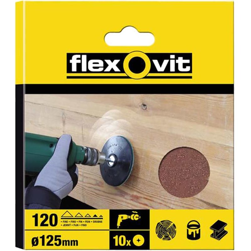 Flexovit Drill Mountable Disc 125mm Fine 120G (Pack 10) 63642526383