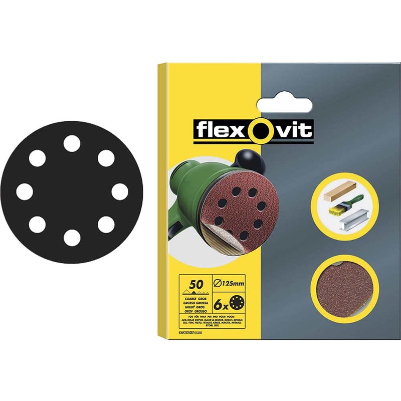 Flexovit Hook & Loop Sanding Disc 125mm Coarse 50G (Pack 15) 63642526707
