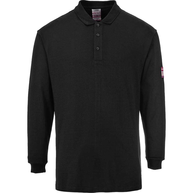Modaflame Mens Flame Resistant Antistatic Long Sleeve Polo Shirt Black S