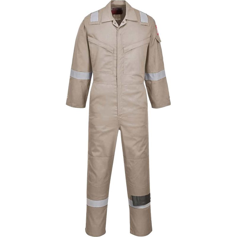 BizFlame Mens Flame Resistant Super Lightweight Antistatic Coverall Khaki L 32"