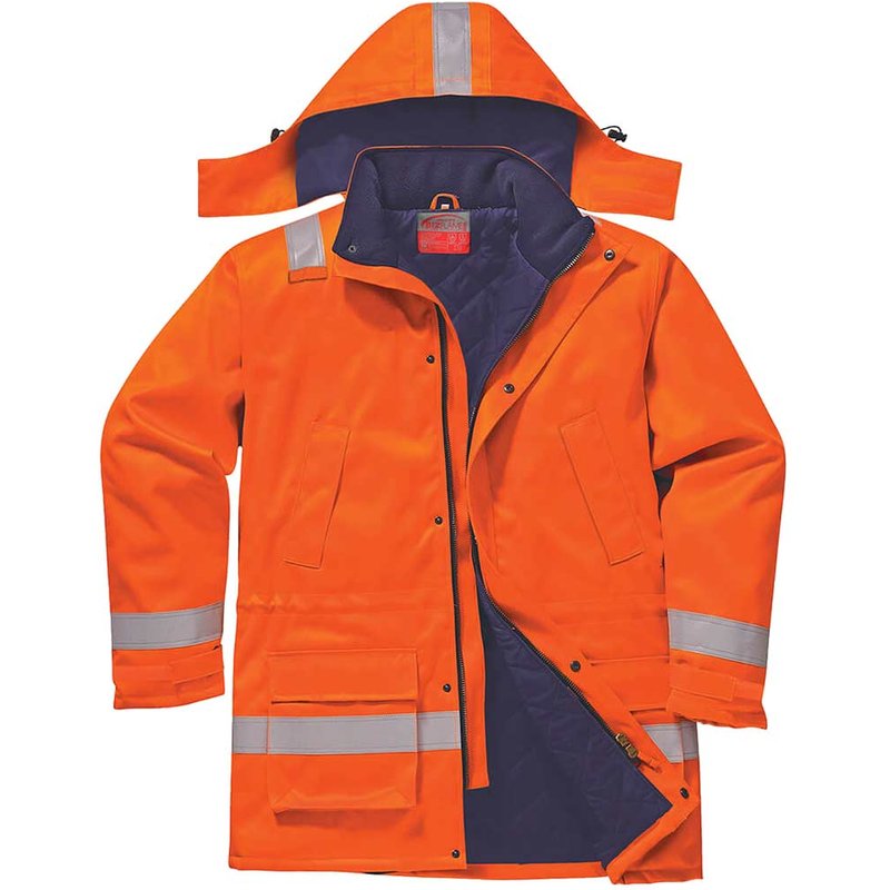 BizFlame Mens Flame Resistant Antistatic Winter Jacket Orange 2XL