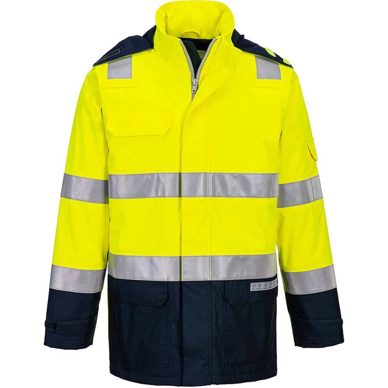 Bizflame Rain Hi Vis Waterproof Light Arc Jacket Yellow / Navy XL