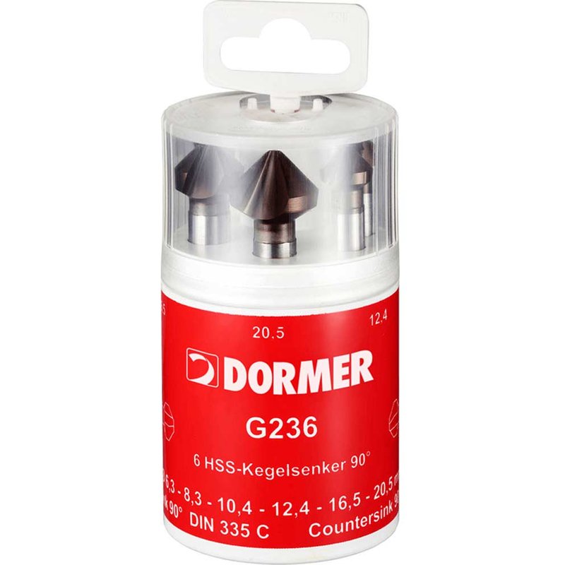 Dormer G2365 6 Piece HSS Tialn Tri-Flat Straight Shank 90° Countersink Set