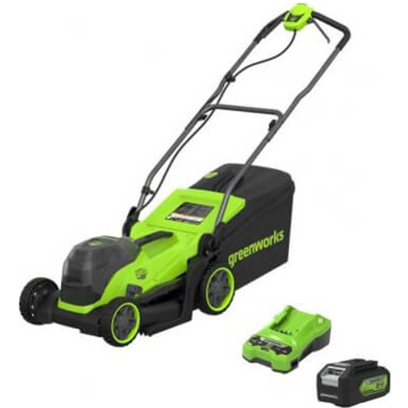 Greenworks MO24L411 24v Cordless Brushless Rotary Lawnmower 330mm 1 x 4ah Li-ion Battery Charger
