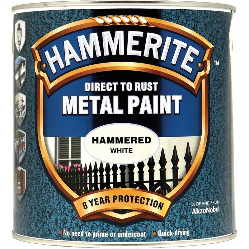 Hammerite Direct to Rust Hammered Finish Metal Paint White 2.5 Litre 5084839