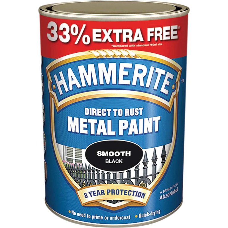 Hammerite Direct To Metal Smooth Black 750ml + 33% 5158235