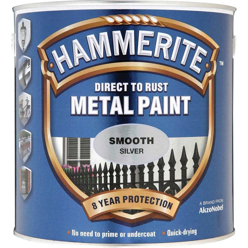 Hammerite Direct to Rust Smooth Finish Metal Paint Silver 2.5 Litre 5084897