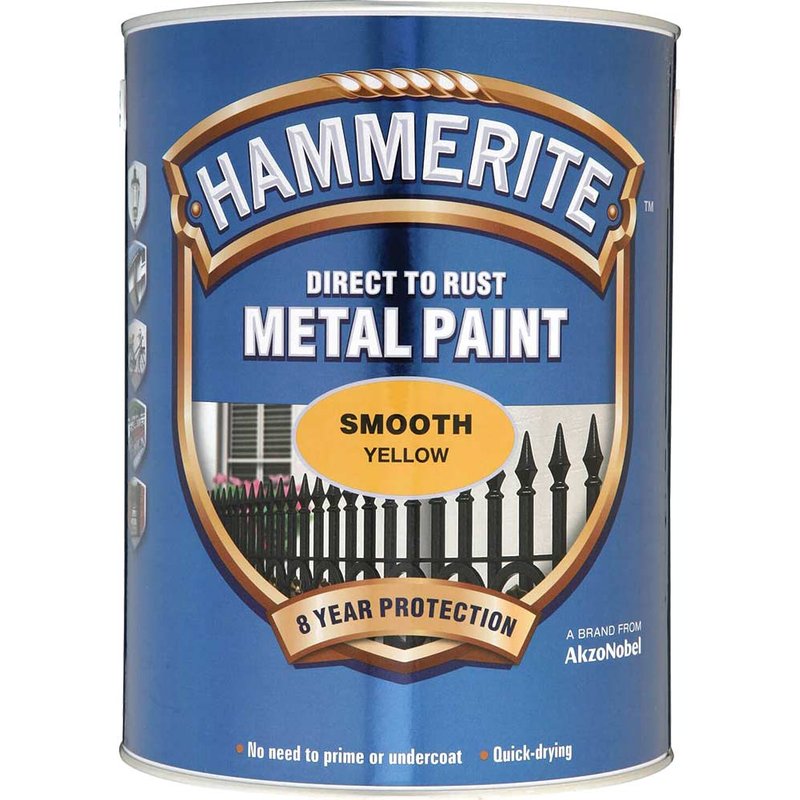Hammerite Direct to Rust Smooth Finish Metal Paint Yellow 5 Litre 5084878