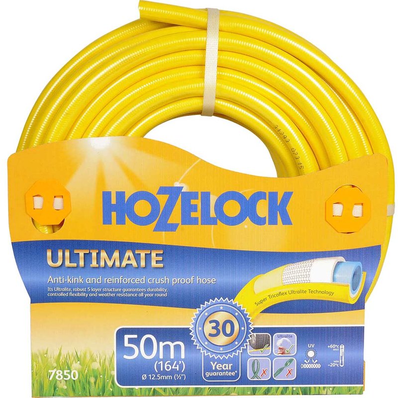 Hozelock Ultimate Anti Kink Crush Proof Hose Pipe 1/2" / 12.5mm 50m Yellow