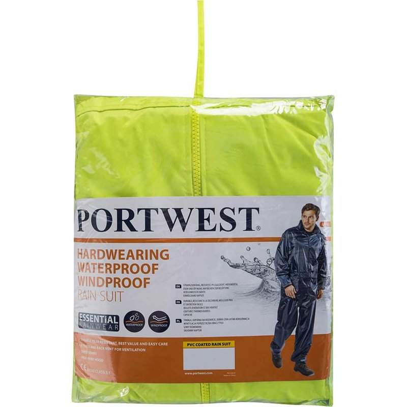 Portwest Essentials 2 Piece Waterproof Rain Suit Yellow XL