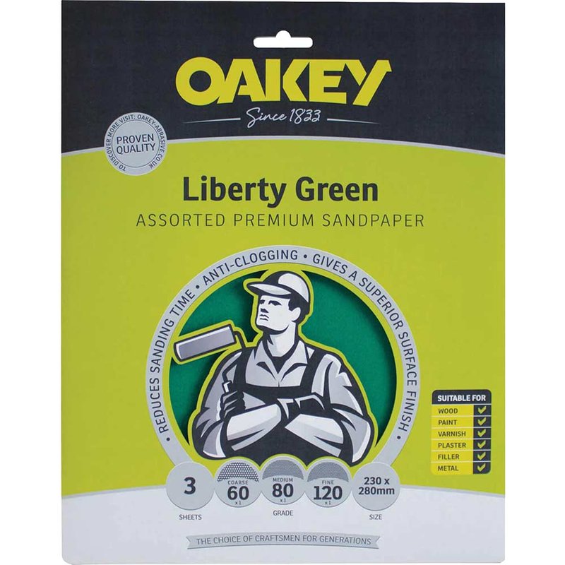 Oakey Liberty Green Aluminium Oxide Sheets 230 x 280mm Assorted (3) 63642584727