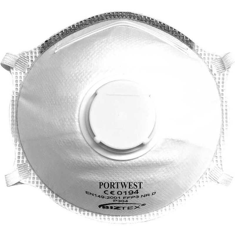 Portwest FFP3 Valved Light Cup Dolomite Dust Masks Pack of 10