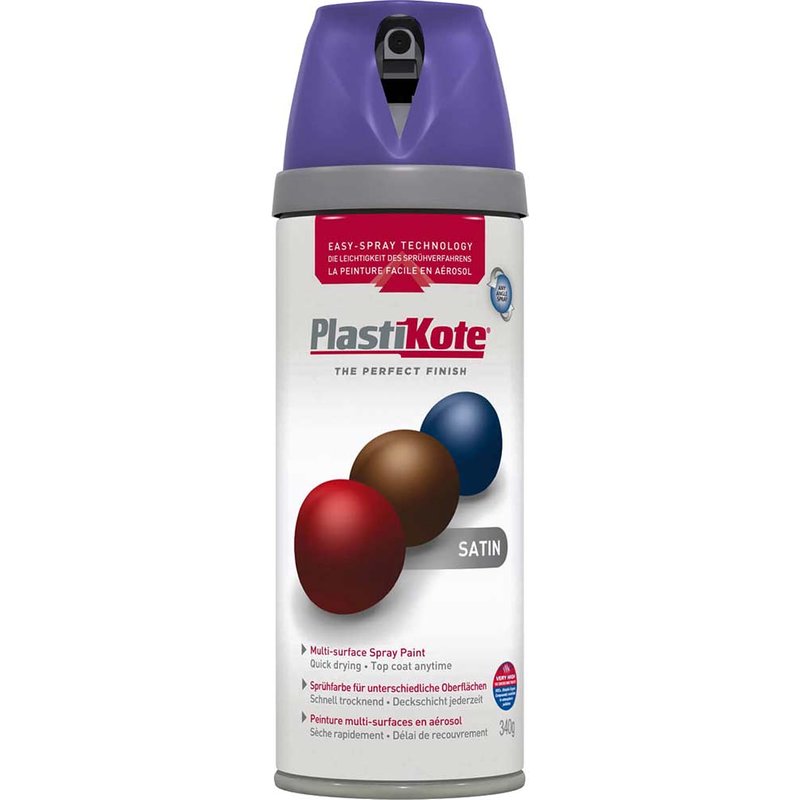 Plastikote Premium Satin Aerosol Spray Paint Sumptuious Purple 400ml
