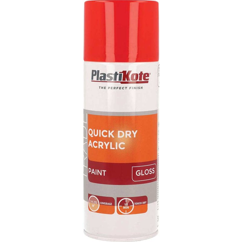 PlastiKote Trade Quick Dry Acrylic Spray Paint Gloss Red 400ml 071014