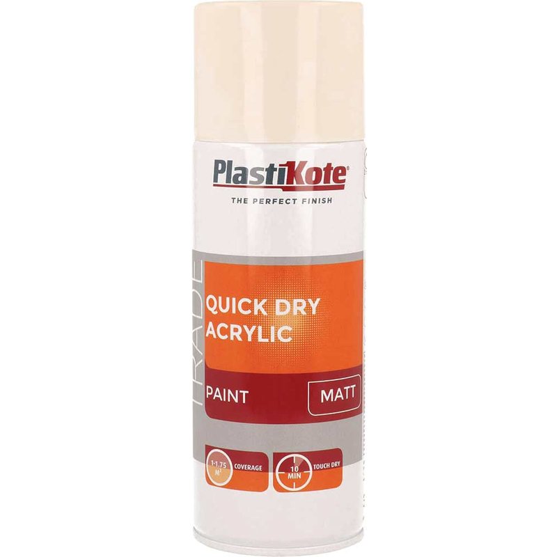 PlastiKote Trade Quick Dry Acrylic Spray Paint Matt Magnolia 400ml 071015