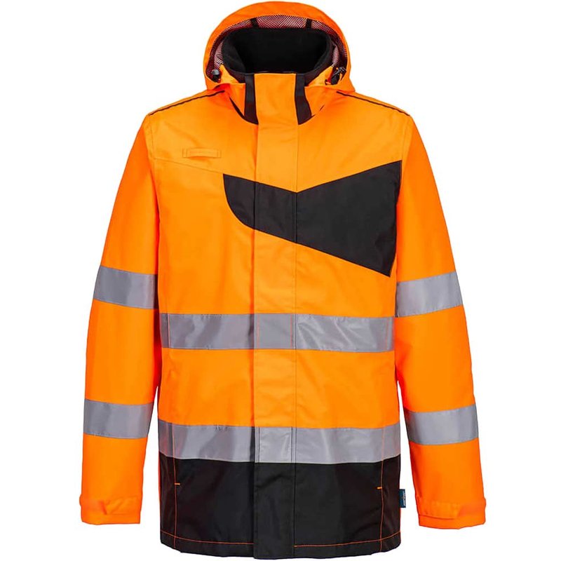 Portwest PW2 Hi Vis Waterproof Rain Jacket Orange / Black M