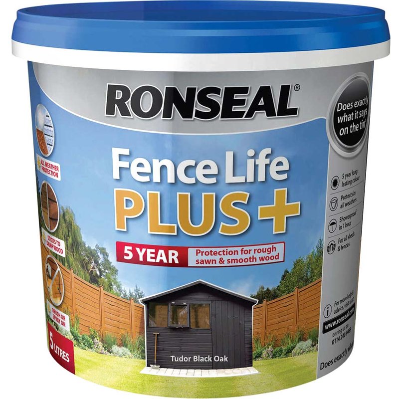 Ronseal Fence Life Plus 5 Year Protection Shed & Fence Paint Tudor Black 5l