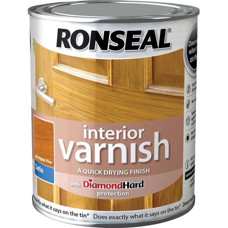 Ronseal Interior Satin Quick Dry Varnish Antique Pine 750ml