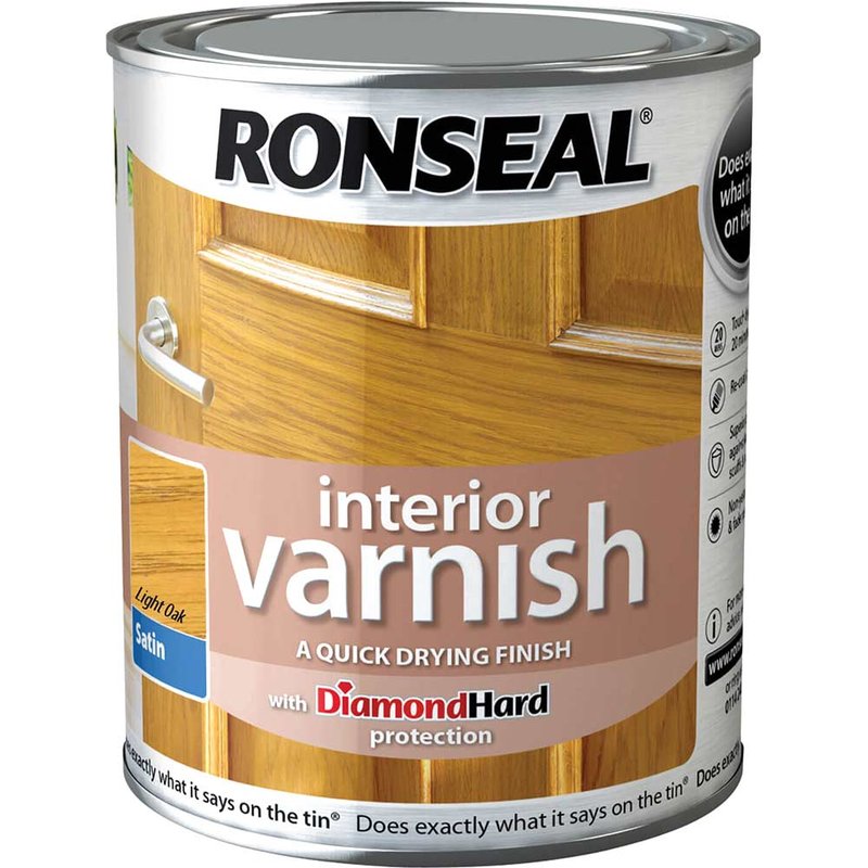 Ronseal Interior Satin Quick Dry Varnish Light Oak 750ml