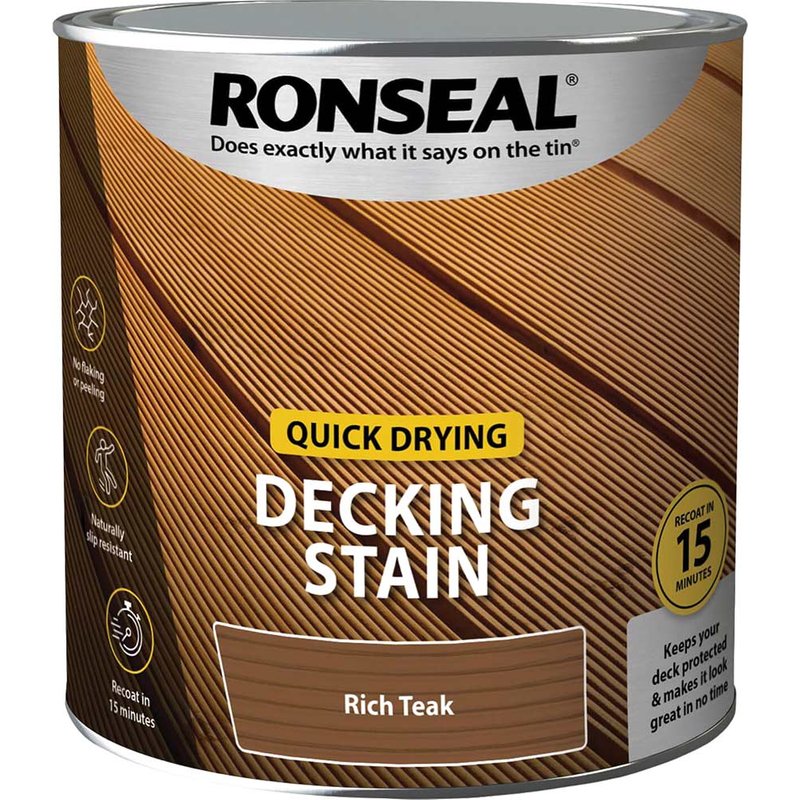 Ronseal Quick Drying Decking Stain Rich Teak 2.5 litre 39080