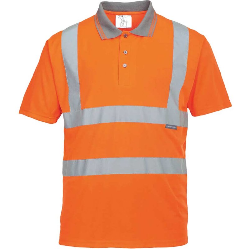 Portwest Mens Hi Vis Polo Short Sleeve Shirt Orange M