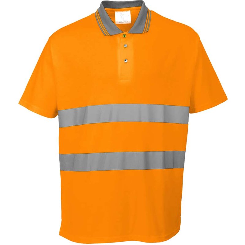 Portwest Mens Hi Vis Cotton Comfort Polo Short Sleeve Shirt Orange XL