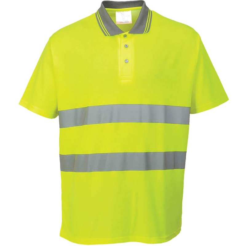 Portwest Mens Hi Vis Cotton Comfort Polo Short Sleeve Shirt Yellow 2XL