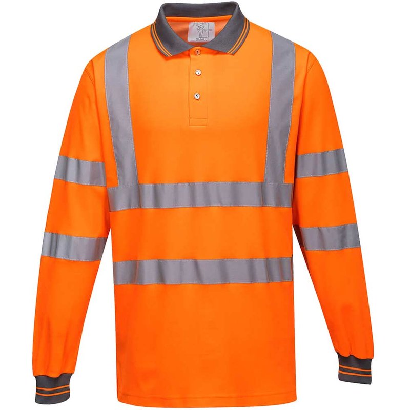 Portwest Hi Vis Cotton Comfort Polo Long Sleeve Shirt Orange XL