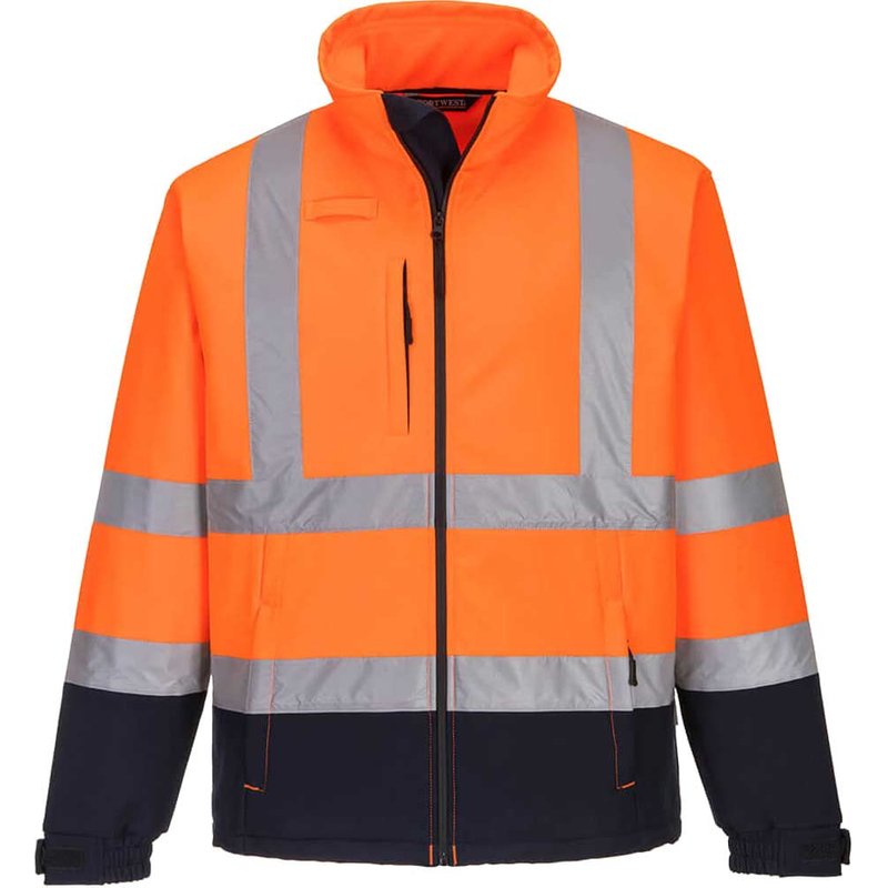 Portwest Fleece Lined Class 3 Hi Vis Jacket Orange / Navy M