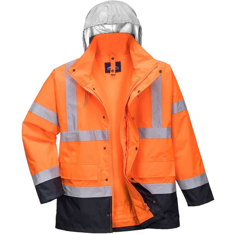 Oxford Weave 300D Class 3 Hi Vis 4-in-1 Traffic Jacket Orange / Navy L