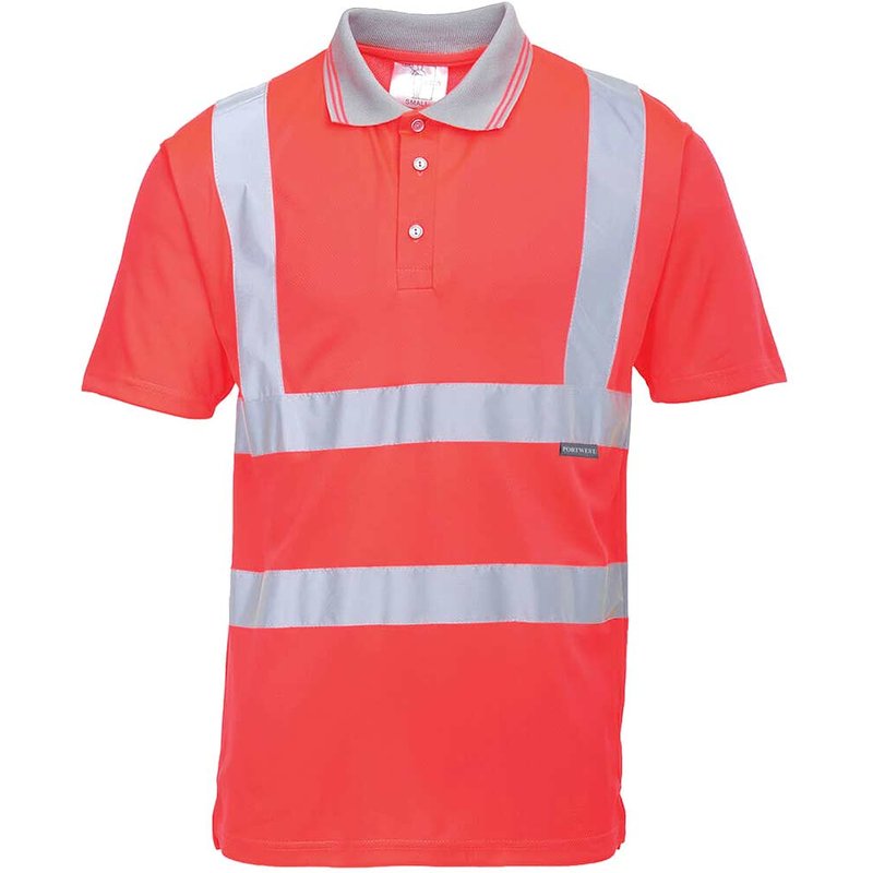 Portwest Mens Hi Vis Polo Short Sleeve Shirt Red M