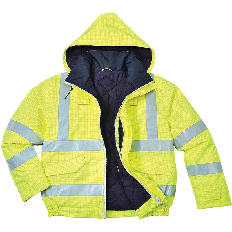 BizFlame Hi Vis Flame Resistant Rain Bomber Jacket Yellow L