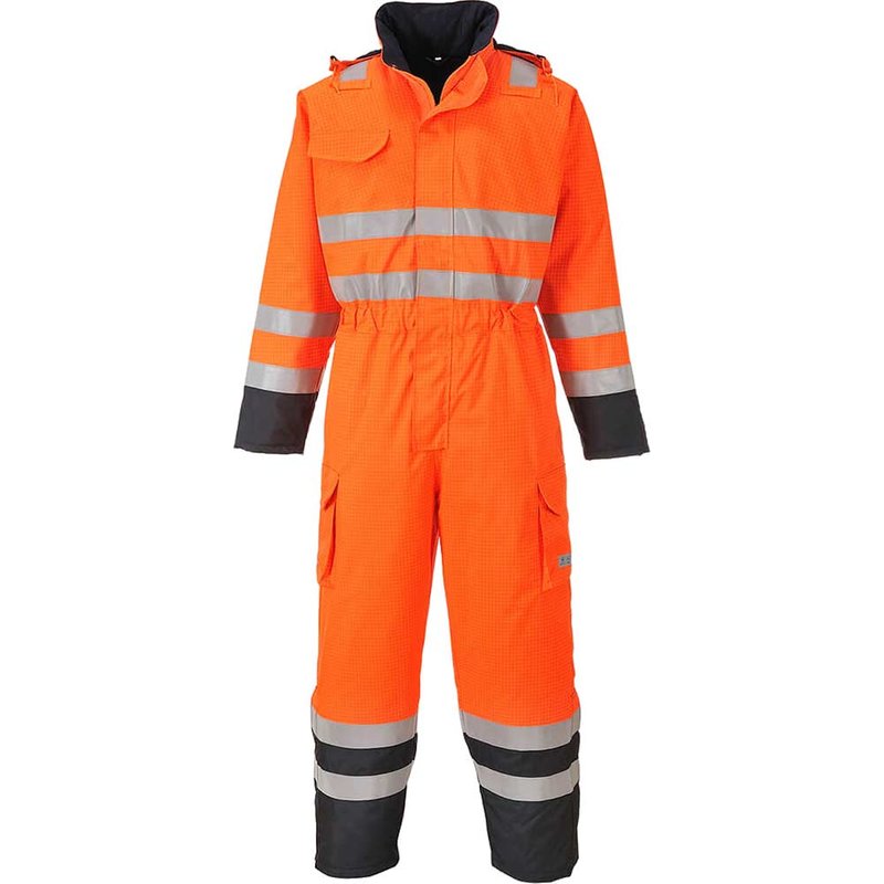 BizFlame Hi Vis Flame Resistant Rain Multi Coverall Orange / Navy S