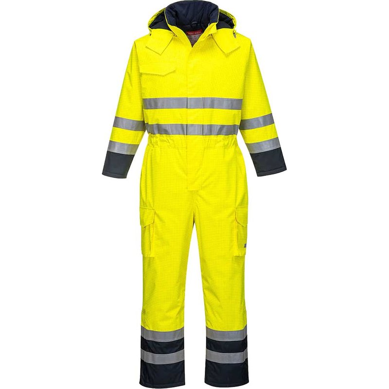 BizFlame Hi Vis Flame Resistant Rain Multi Coverall Yellow / Navy S