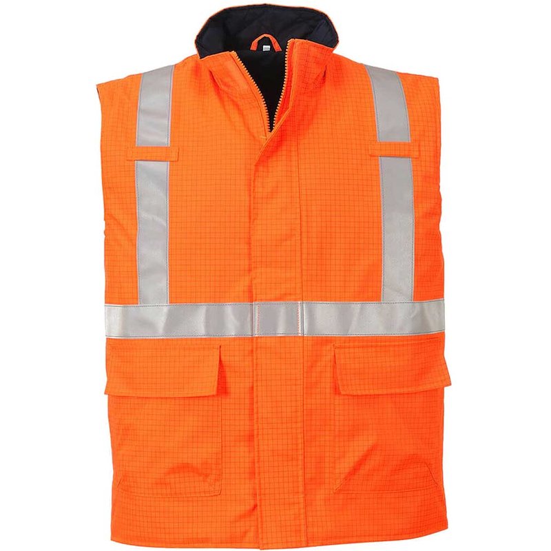 BizFlame Hi Vis Flame Resistant Rain Bodywarmer Orange S