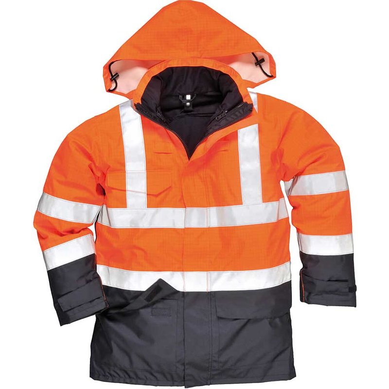 BizFlame Hi Vis Flame Resistant Rain Multi Protection Jacket Orange / Navy M
